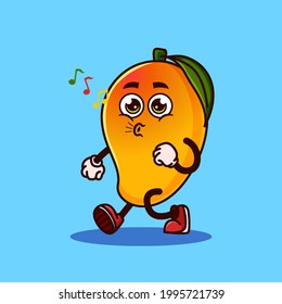 Cute Mango fruit character walking with happy face. Fruit character icon concept isolated. flat cartoon style Premium Vector