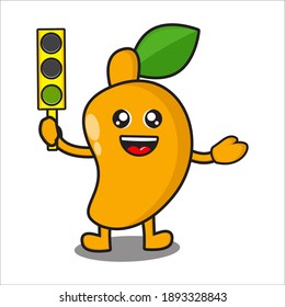 cute mango fruit with green traffic light, vector design eps 10