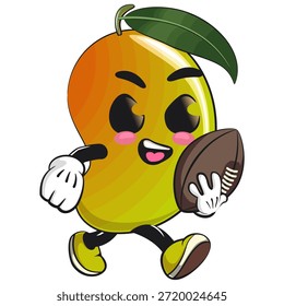 cute mango fruit mascot character cartoon illustration isolated playing american football, work of hand drawn