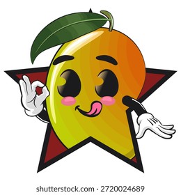 bonitinho mascote de manga mascote personagem desenho animado isolado fora de uma estrela, dando um sinal OK, trabalho de mão desenhada