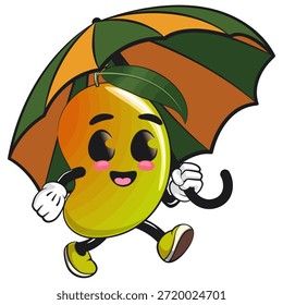 bonitinho mascote de manga mascote personagem ilustração de desenho animado passeio isolado com um guarda-chuva, trabalho de mão desenhada