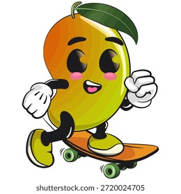 bonitinho mascote de manga mascote personagem ilustração de desenho animado isolado jogando skate embarque, trabalho de mão desenhada