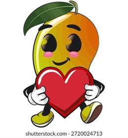 bonitinho mascote de manga mascote personagem desenho animado isolado segurar o coração com amor, trabalho de mão desenhada