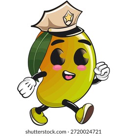 süße Mango Obst Maskottchen Figur Cartoon Illustration einzeln als Polizist, handgezeichnet