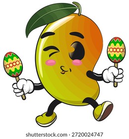 bonitinho mascote de manga mascote personagem ilustração de desenhos animados peças isoladas com maracas, trabalho de mão desenhada