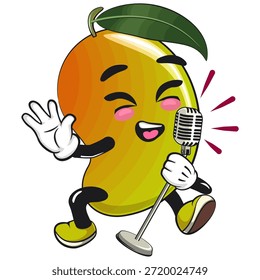 cute mango fruit mascot character cartoon illustration isolated sing with maximum style, work of hand drawn