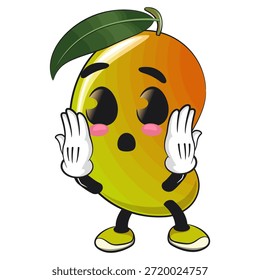 cute mango fruit mascot character cartoon illustration isolated surprised, work of hand drawn