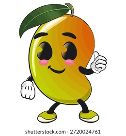 Ilustración de dibujos animados del personaje de la mascota de la fruta del mango lindo aislado da un pulgar para arriba, trabajo de dibujado a mano