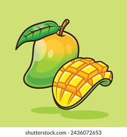 cute mango fruit sweet cartoon style vector design illustration