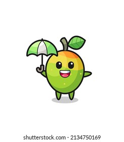 cute mango illustration holding an umbrella , cute style design for t shirt, sticker, logo element