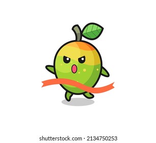 cute mango illustration is reaching the finish , cute style design for t shirt, sticker, logo element