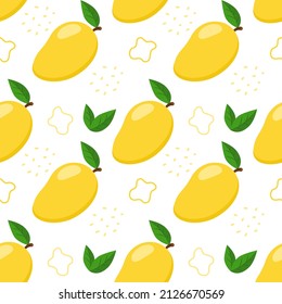 Cute mango with leaves and decorative elements. Seamless pattern. Can be used for wallpaper, fill web page background, surface textures