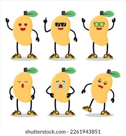 cute mango with various face expression activity vector