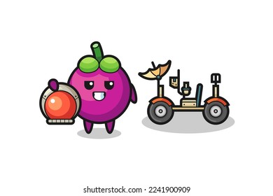 the cute mangosteen as astronaut with a lunar rover , cute style design for t shirt, sticker, logo element