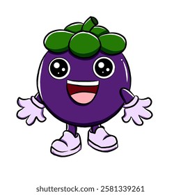 Cute mangosteen cartoon character isolated on white background, icon vector