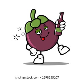 cute mangosteen cartoon mascot character funny expression drunken dizzy