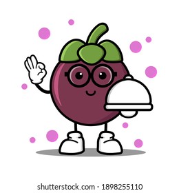 cute mangosteen cartoon mascot character funny expression holding food cover