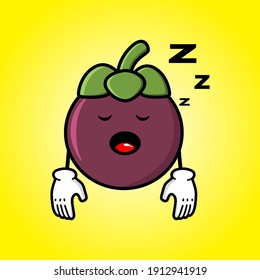 cute mangosteen cartoon mascot character funny expression tired and sleeping 