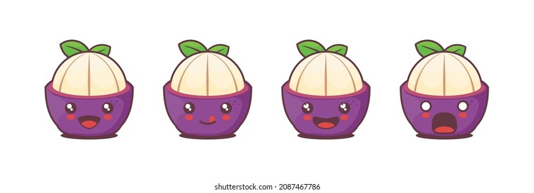 cute mangosteen cartoon mascot, with different facial expressions. suitable for icons, logos, prints, stickers, etc.