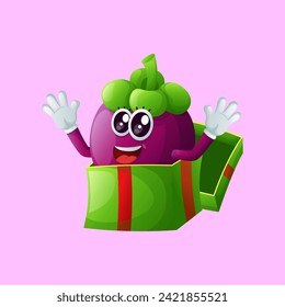 Cute mangosteen character appear in the gift box. Perfect for kids, merchandise and sticker
