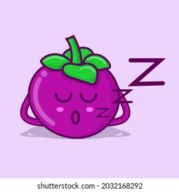 Cute mangosteen character cartoon isolated vector illustration with purple background and shadow. can use for mascot, logo, icon, poster, banner, flyer, pamphlet, leaflet, brochure, catalog element