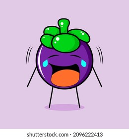 cute mangosteen character with crying expression. green and purple. suitable for emoticon, logo, mascot
