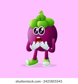 Cute mangosteen character with a surprised face and open mouth.  Perfect for kid
