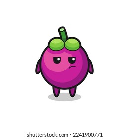 cute mangosteen character with suspicious expression , cute style design for t shirt, sticker, logo element