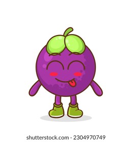 Cute mangosteen character is teasing and sticking out his tongue. eyes closed tongue out emoji