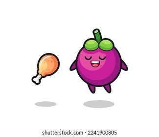 cute mangosteen floating and tempted because of fried chicken , cute style design for t shirt, sticker, logo element