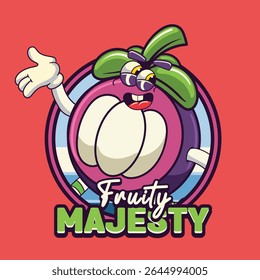 Cute Mangosteen fruit 70s retro comic cartoon character illustration