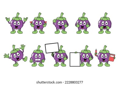 cute mangosteen fruit cartoon illustration