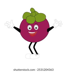 Cute Mangosteen Fruit Character Illustration mascot or icon cartoon style for advertising product. Eps 10