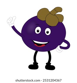 Cute Mangosteen Fruit Character Illustration mascot or icon cartoon style for advertising product. Eps 10