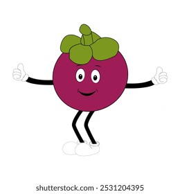Cute Mangosteen Fruit Character Illustration mascot or icon cartoon style for advertising product. Eps 10