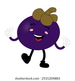 Mangosteen bonito Fruit Character Illustration mascote ou ícone estilo de desenho animado para produtos publicitários. Eps 10