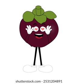 Cute Mangosteen Fruit Character Illustration mascot or icon cartoon style for advertising product. Eps 10