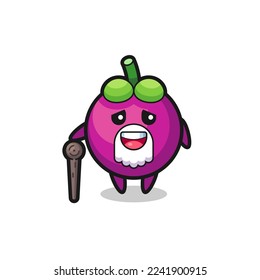 cute mangosteen grandpa is holding a stick , cute style design for t shirt, sticker, logo element