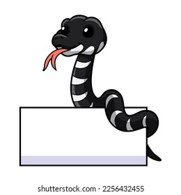 Cute mangrove snake cartoon with blank sign