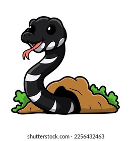 Cute mangrove snake cartoon out from hole