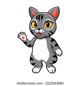 Cute manx cat cartoon waving hand