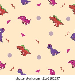 cute many colorful dinosaur animal seamless pattern colorful object wallpaper with design light cream background.