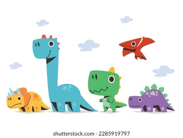 Cute many type of dinosaurs characters minimal collection set