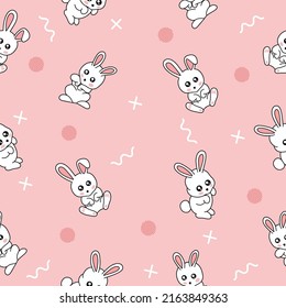 cute many white rabbit animal seamless pattern white object wallpaper with design light pink background.