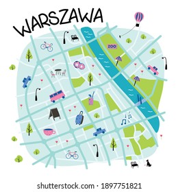 lindo mapa de Varsovia. la capital de Polonia. mapa de Europa. ilustración vectorial simple