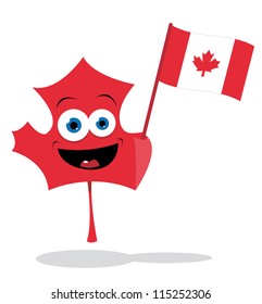 A Cute Maple Leaf Holding A Canadian Flag