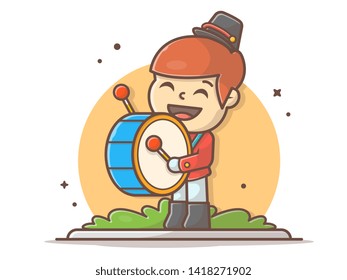 Cute Marching Band Drummer Music Vector Illustration. Marching band Drummer Boy. Flat Cartoon Style Suitable for Web Landing Page,  Banner, Flyer, Sticker, Wallpaper, Card, Background