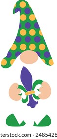 Cute Mardi Gras gnome with  fleur de lis vector illustration.