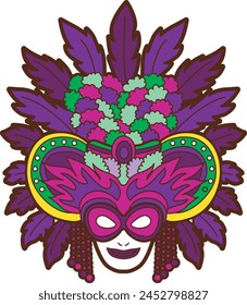 Cute Mardi Gras vector icon. Colorful of Mardi Gras carnival celebration in French.