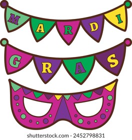 Cute Mardi Gras vector icon. Colorful of Mardi Gras carnival celebration in French.